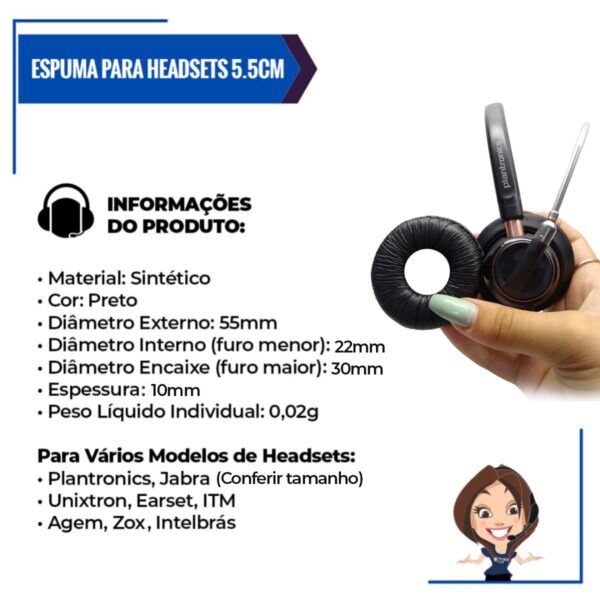 Espuma Para Headsets Material Sintético 5.5cm - Kit C/ 80 - Imagem 3