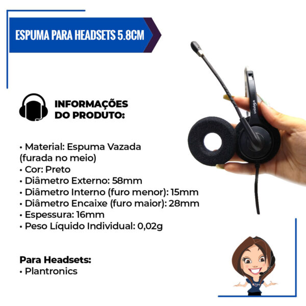 Espuma P/ Headset Plantronics E Similares 5.8cm - Kit C/ 02 - Imagem 7