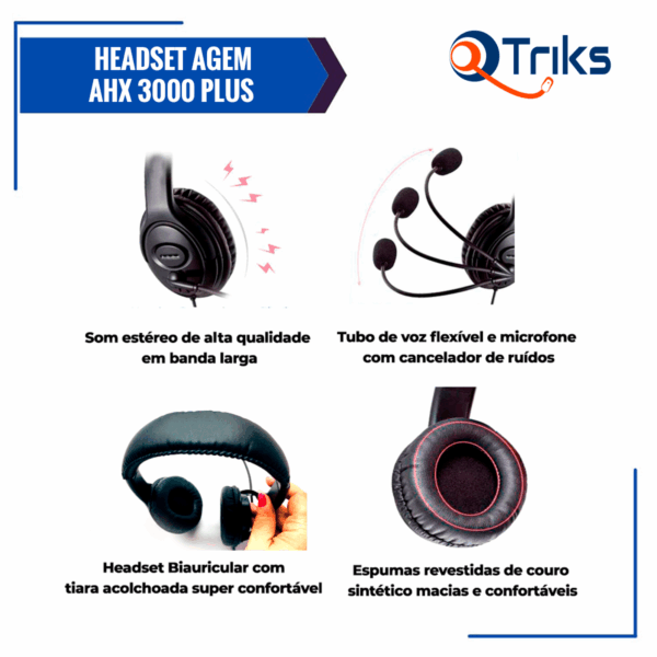 Headset USB Voip C/ Cancelador de Ruído - AGEM AHX-3000 PLUS - Imagem 4