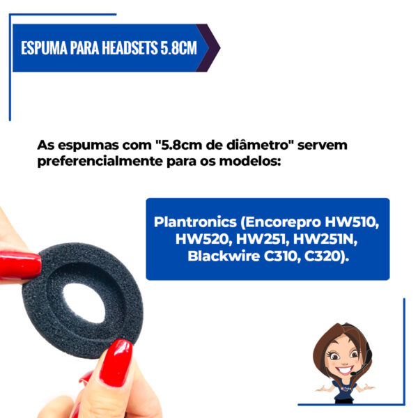 Espuma P/ Headset Plantronics E Similares 5.8cm - Kit C/100 - Imagem 4