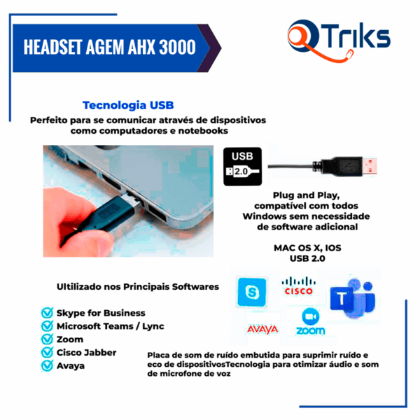 Kit 10 Headsets USB Voip C/Cancelador de Ruído AGEM AHX-3000 - Imagem 5