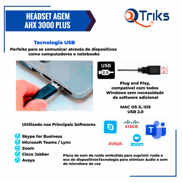 Headset USB Voip C/ Cancelador de Ruído - AGEM AHX-3000 PLUS - Imagem 5
