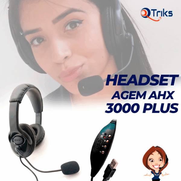 Headset USB Voip C/ Cancelador de Ruído - AGEM AHX-3000 PLUS