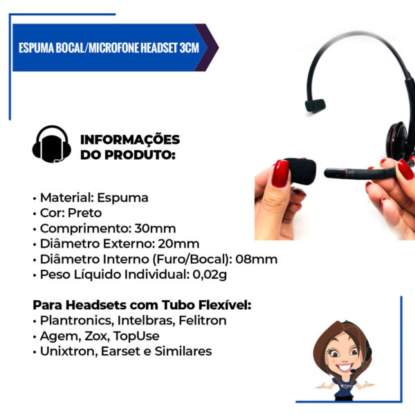 Kit 50 Espumas Bocal 3cm P/ Microfone Headset Telemarketing - Imagem 6