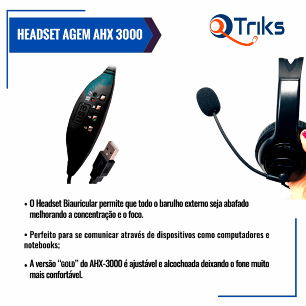 Kit 10 Headsets USB Voip C/Cancelador de Ruído AGEM AHX-3000 - Imagem 3