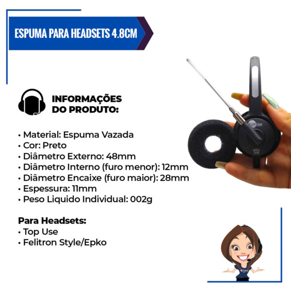 Espuma para Headsets Felitron e TopUse 4.8cm - Kit com 02 - Imagem 7