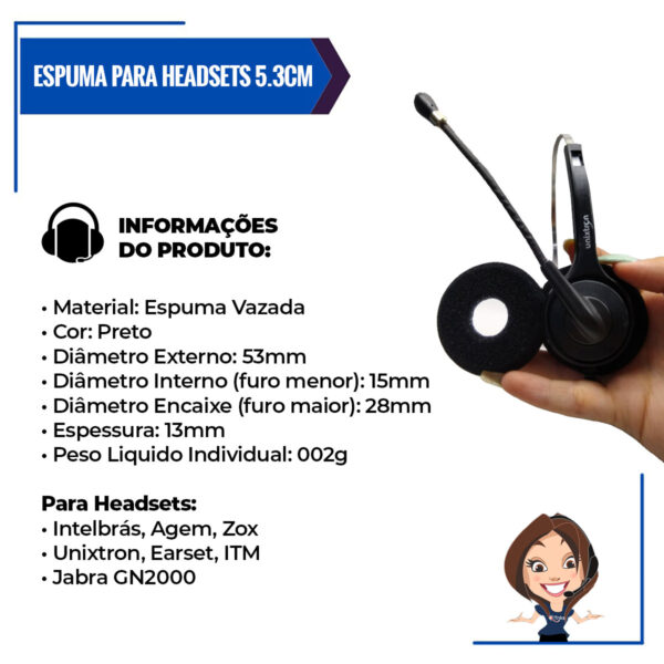 Espuma p/ Headset Intelbras, Zox, 5.3cm - KIT c/ 02 - Imagem 7