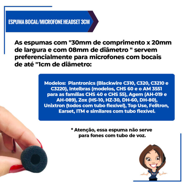Kit 50 Espumas Bocal 3cm P/ Microfone Headset Telemarketing - Imagem 3