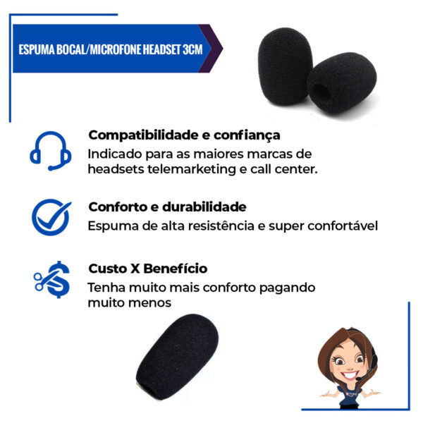 Kit 50 Espumas Bocal 3cm P/ Microfone Headset Telemarketing - Imagem 2