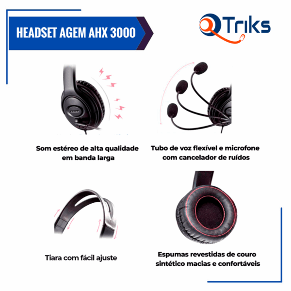 Kit 10 Headsets USB Voip C/Cancelador de Ruído AGEM AHX-3000 - Imagem 4